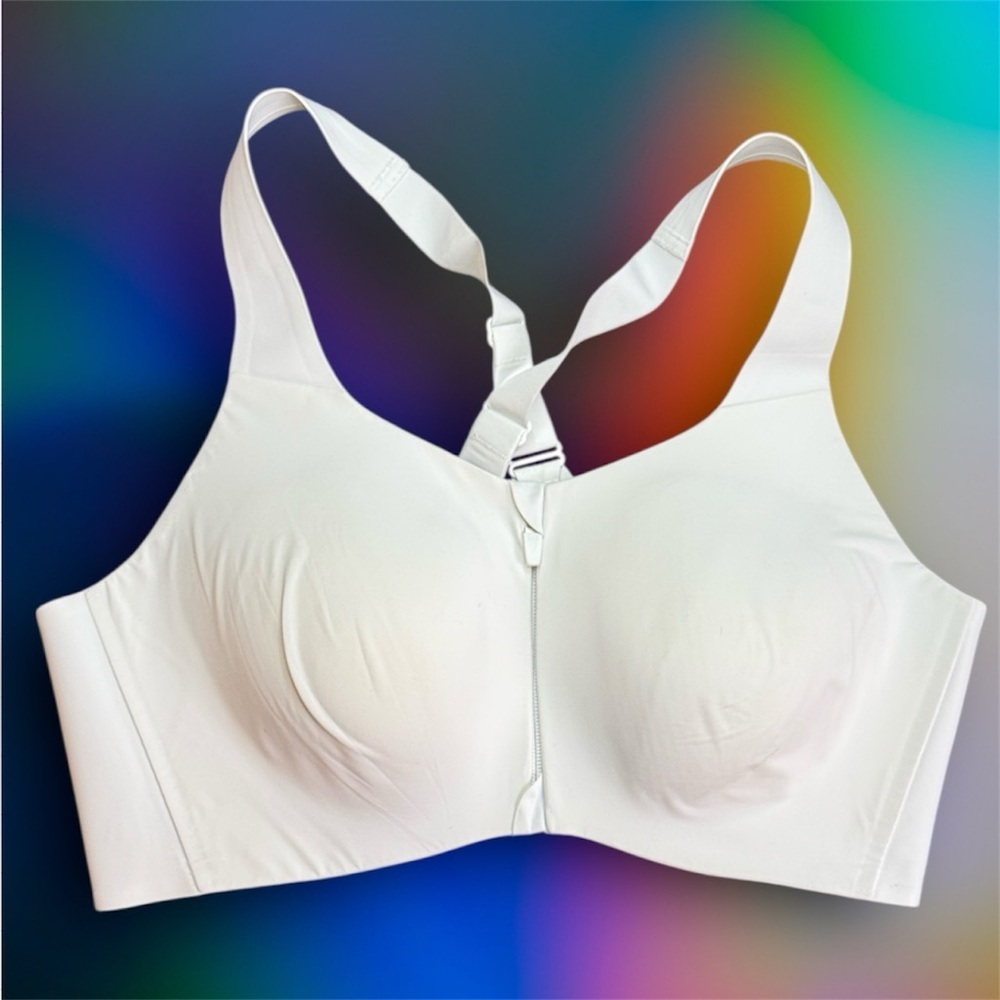 Knix Catalyst Front Zip White Sports Bra sz 8 (40D/DD/DDD/E)